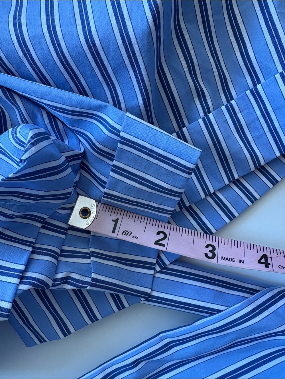 VICI || Adeline Pinstripe Tie Waist Romper Belted Poplin Striped Blue S NWOT - Picture 9 of 11